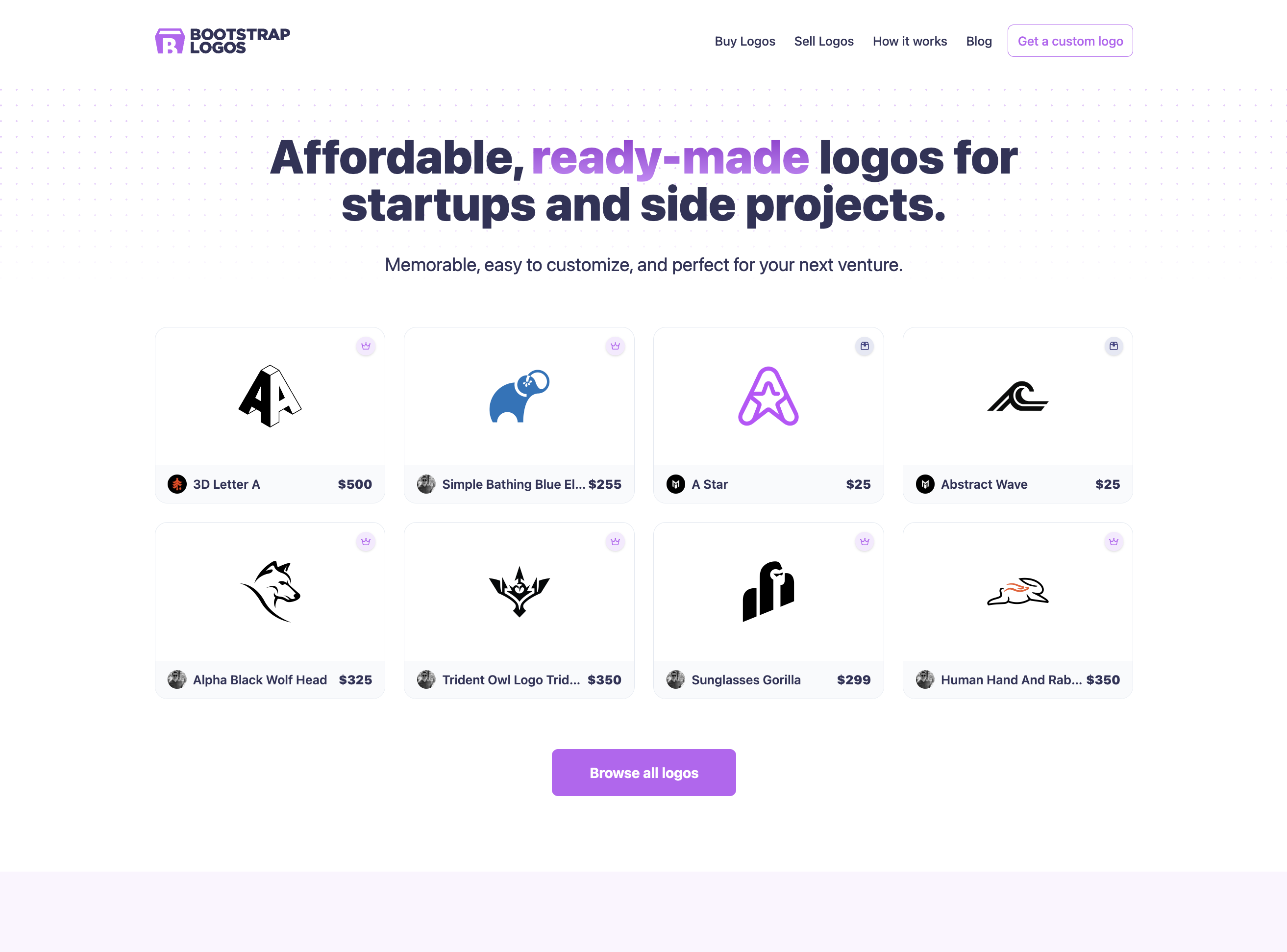 Screenshot of the Boostrap Logos website