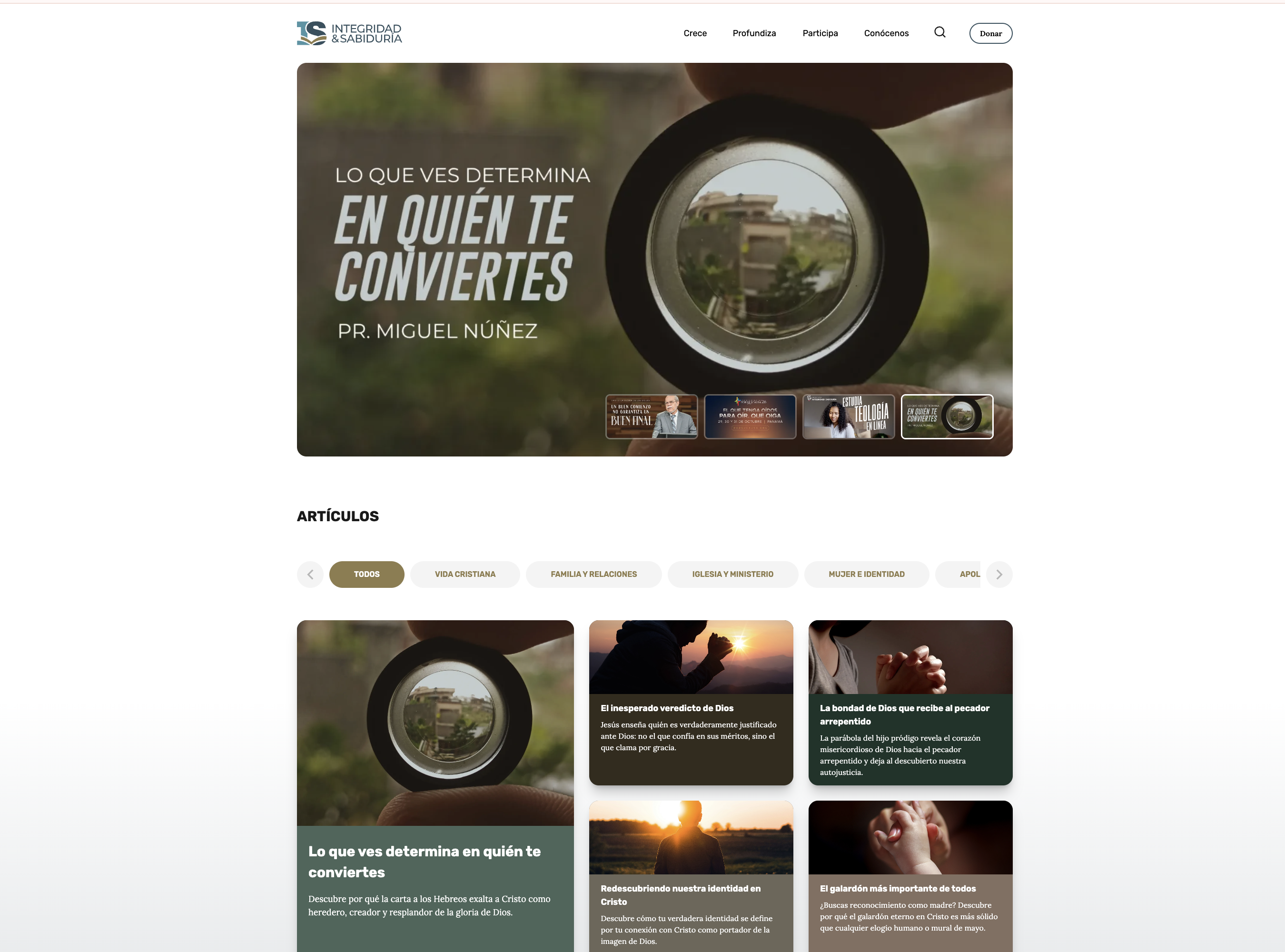 Screenshot of the Integridad y Sabiduria website